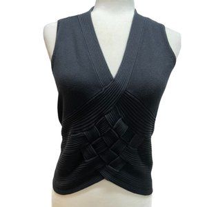 20X Twenty X Silk Blend Womens Large Pullover Black Lattice Weave Fitted Sweater